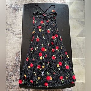 Polka Dot Black Dress with Red Flowers